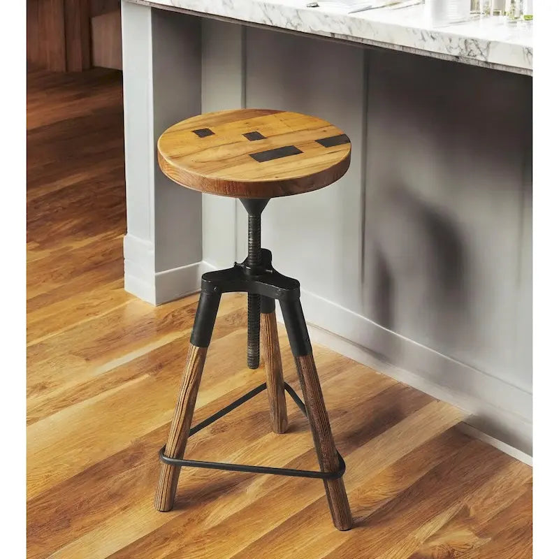 Reclaimed Wood Adjustable Bar Stool with Iron Legs