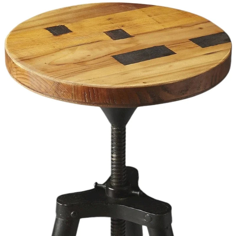 Reclaimed Wood Adjustable Bar Stool with Iron Legs