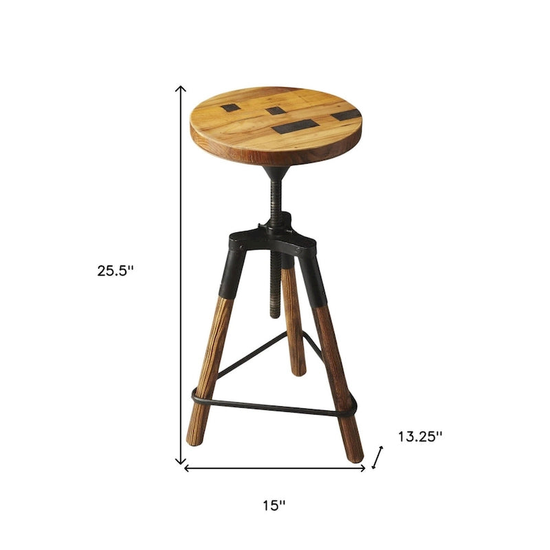 Reclaimed Wood Adjustable Bar Stool with Iron Legs