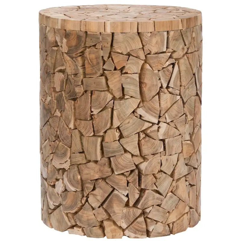SAFAVIEH Leslie Bali Chips Teak Wood Round Stool - 12 x 12 x 16 - 12Wx12Dx16H