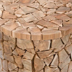 SAFAVIEH Leslie Bali Chips Teak Wood Round Stool - 12 x 12 x 16 - 12Wx12Dx16H