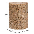 SAFAVIEH Leslie Bali Chips Teak Wood Round Stool - 12 x 12 x 16 - 12Wx12Dx16H