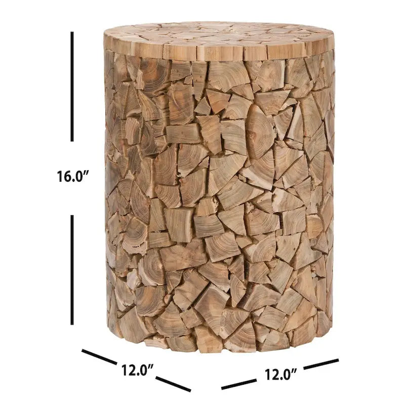 SAFAVIEH Leslie Bali Chips Teak Wood Round Stool - 12 x 12 x 16 - 12Wx12Dx16H