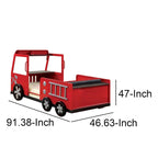 Metal Fire Truck Design Twin Bed with Hidden Storage, Red and Black