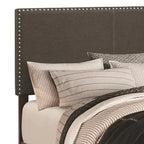 Fabric Upholstered Queen Size Platform Bed with Nail Head Trim, Charcoal Gray