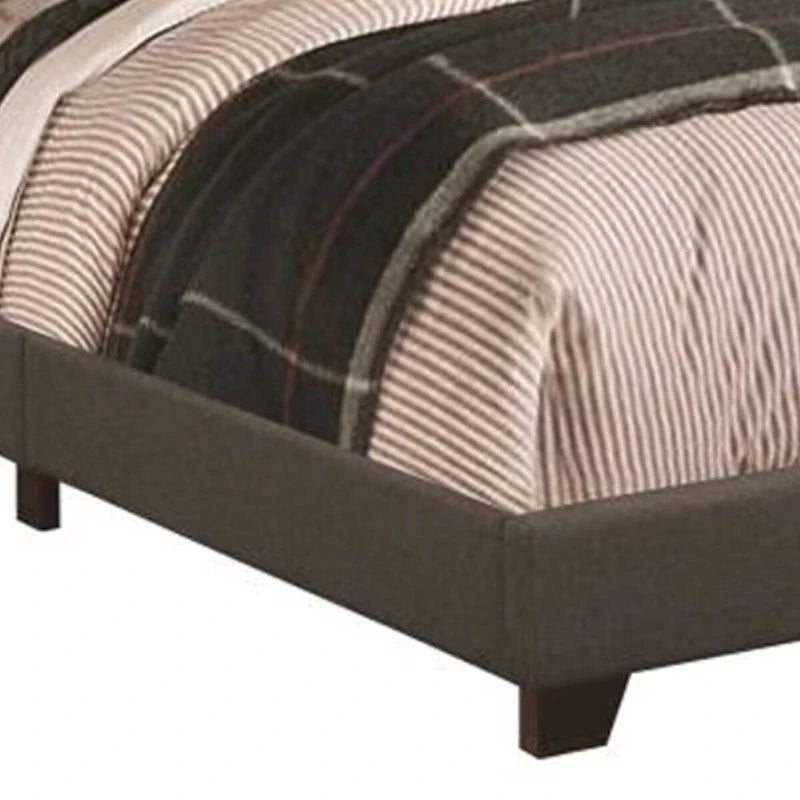 Fabric Upholstered Queen Size Platform Bed with Nail Head Trim, Charcoal Gray