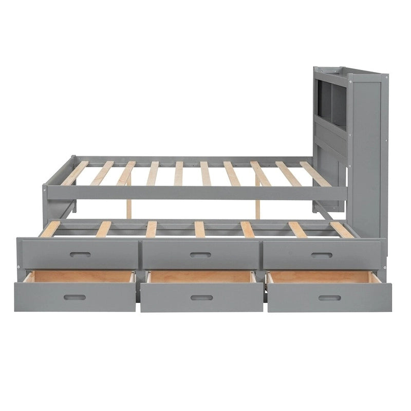 Full Size Platform Bed with Trundle and USB Plugs