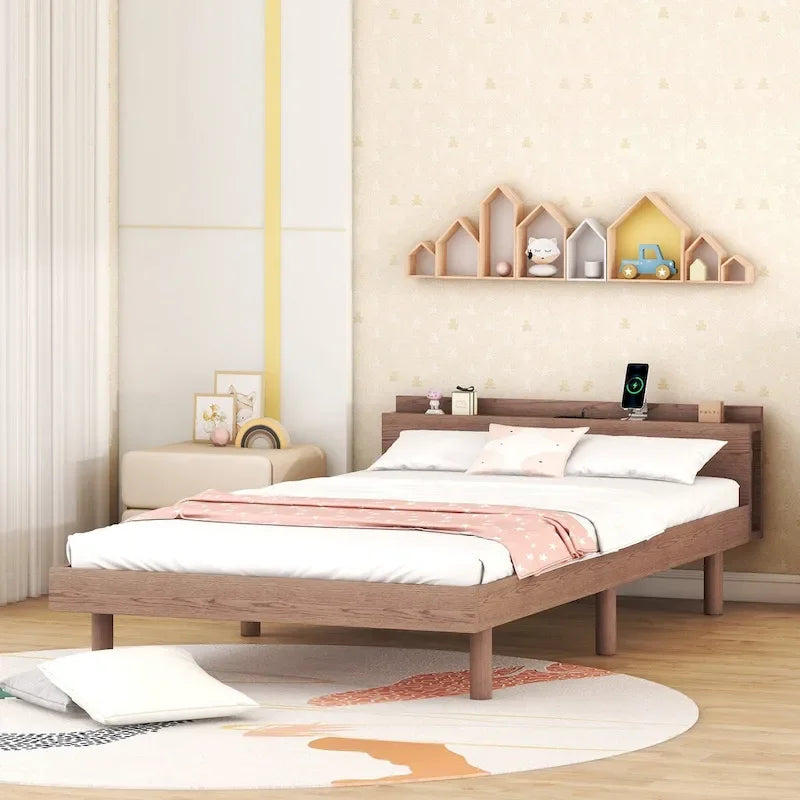 Modern Design Twin Size Platform Bed Frame with Built-in USB Ports