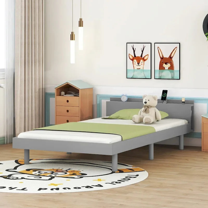 Modern Design Twin Size Platform Bed Frame with Built-in USB Ports