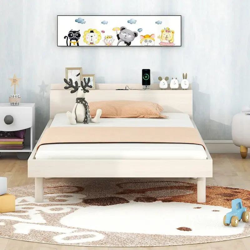 Modern Design Twin Size Platform Bed Frame with Built-in USB Ports