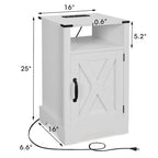 Farmhouse Nightstand with Charging Station and Barn Door (Set of 2)