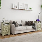 Farmhouse Nightstand with Charging Station and Barn Door (Set of 2)