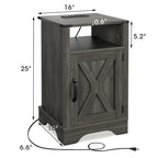 Farmhouse Nightstand with Charging Station and Barn Door (Set of 2)