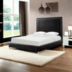 Black Solid Wood Queen Upholstered Faux Leather Bed with Nailhead Trim