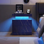 Nightstand LED Bedside Table Cabinet Lights Modern End Side with 2 Drawers for Bedroom