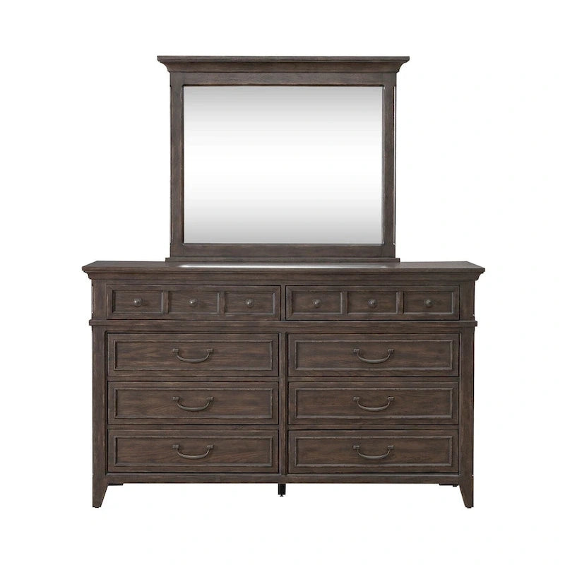 Paradise Valley Saddle Brown Panel Bed, Dresser and Mirror, & Nightstand