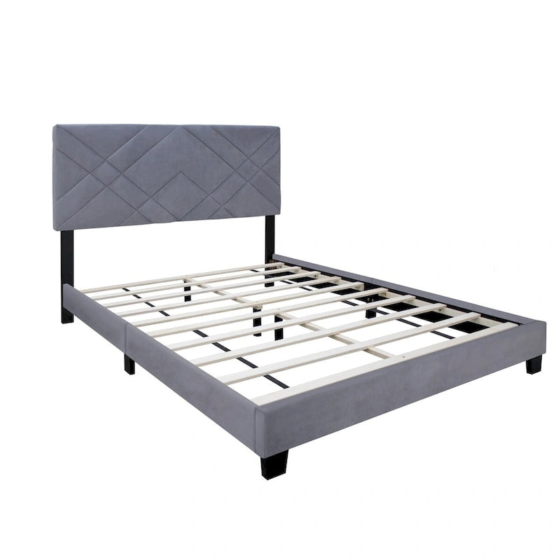 Gray Collection Queen Size Upholstered Headboard Adjustable Bed Frame Velvet Fabric Hot Style Super Popular Series