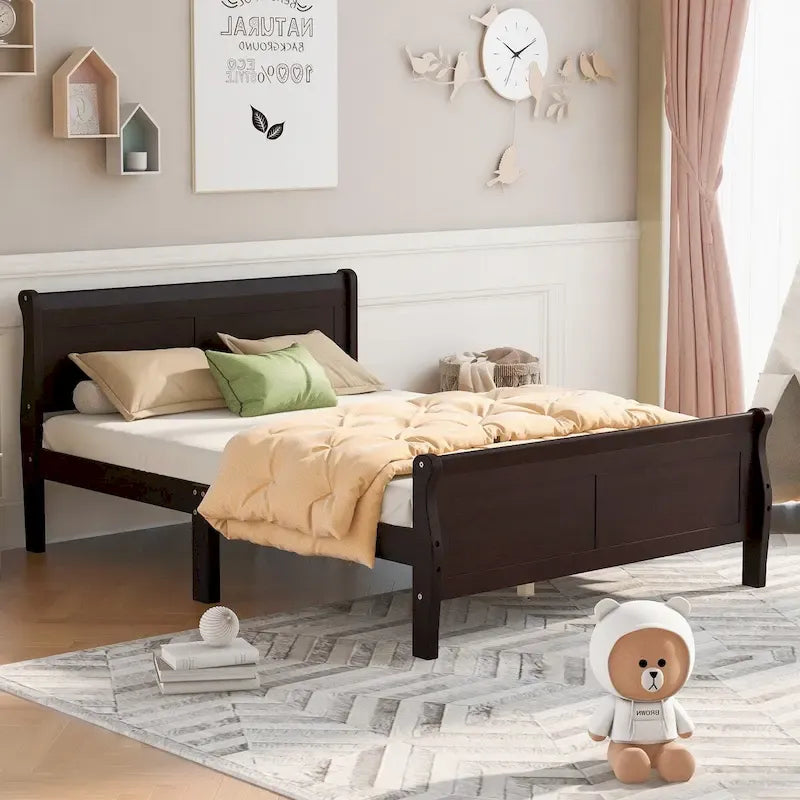 CUSchoice Queen Size Wood Platform Bed with Headboard