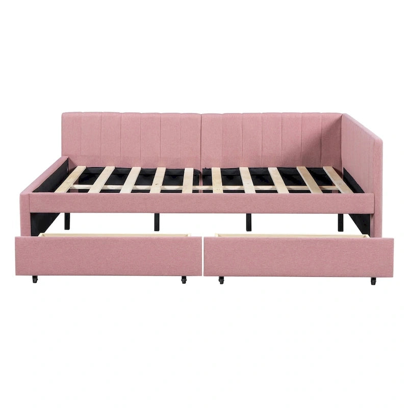 Full Size Upholstered Daybed with 2 Storage Drawers Sofa Bed Frame No Box Spring Needed