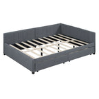 Full Size Upholstered Daybed with 2 Storage Drawers Sofa Bed Frame No Box Spring Needed