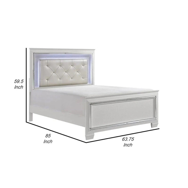 Noah Contemporary Queen Bed, LED Backlit Crystal Tufted Headboard, White
