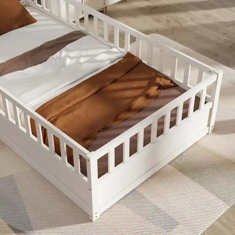 Montessori wooden children's floor bed without Support slat