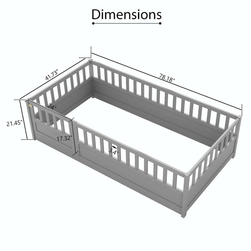Montessori wooden children's floor bed without Support slat