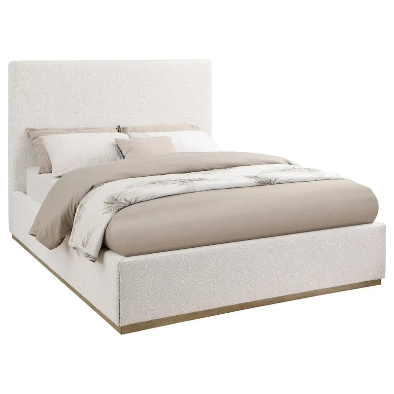 Ivory Upholstered King Bed with Panel Headboard