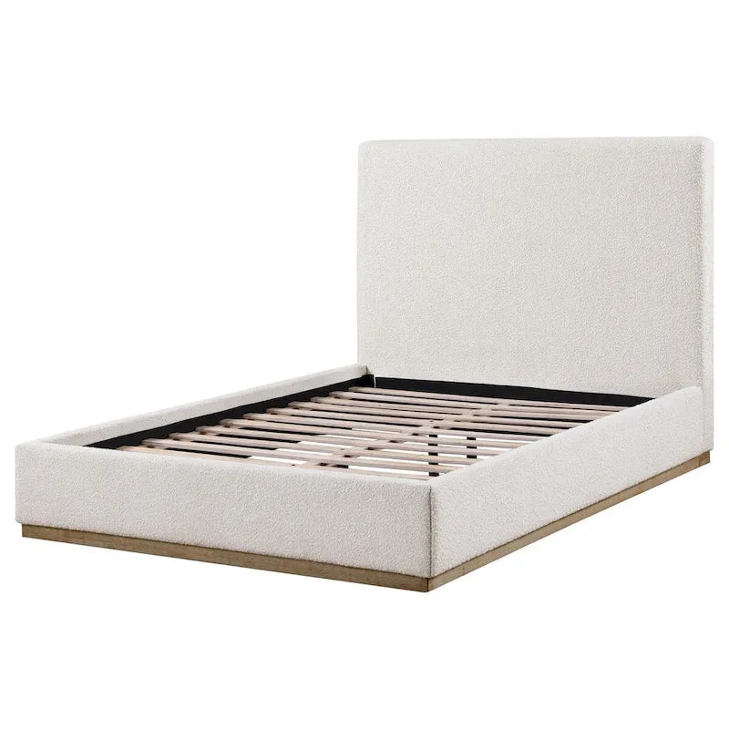 Ivory Upholstered King Bed with Panel Headboard