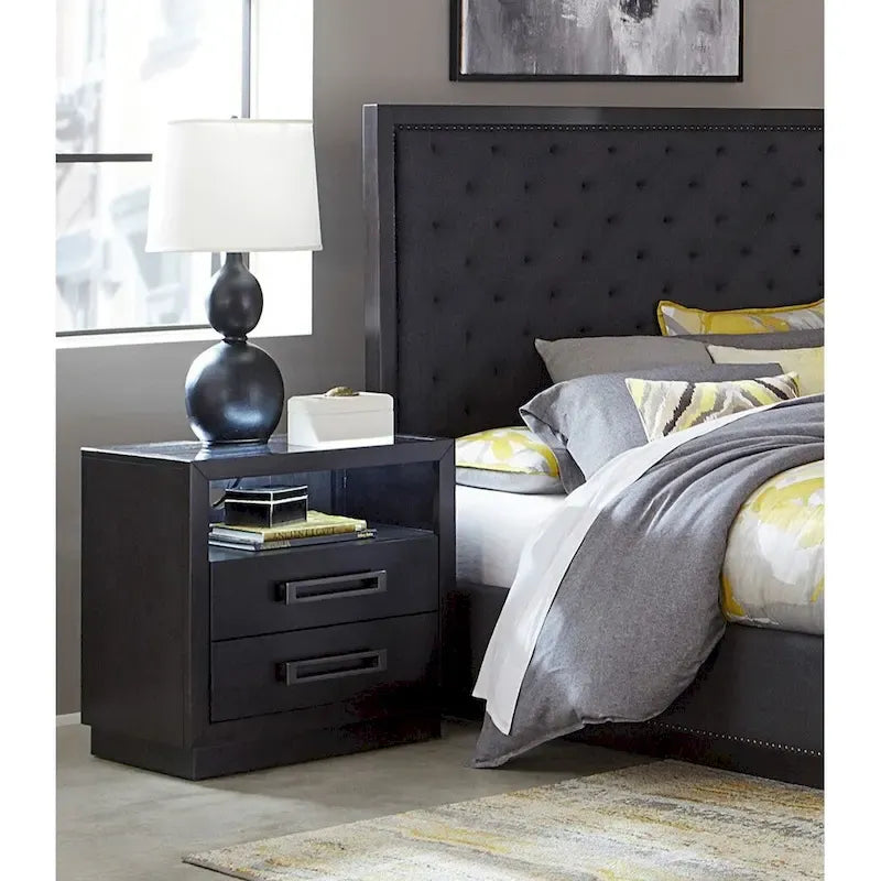 Charcoal Finish 6pc Master Bedroom Set Bed 2x Nightstands Dresser Mirror Chest