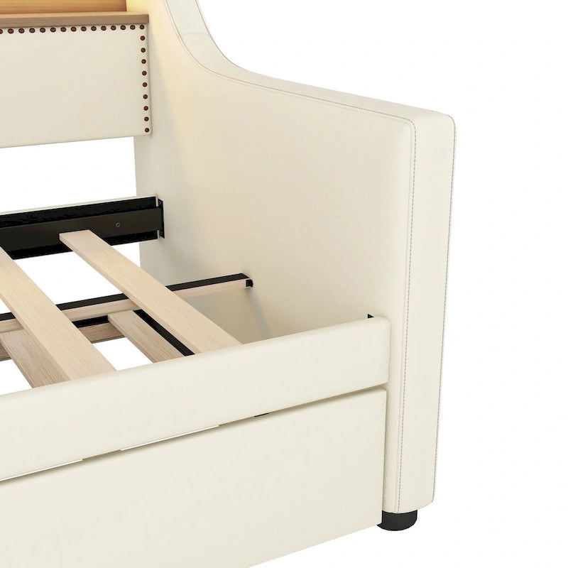 PU Leather Twin Size Daybed with Trundle