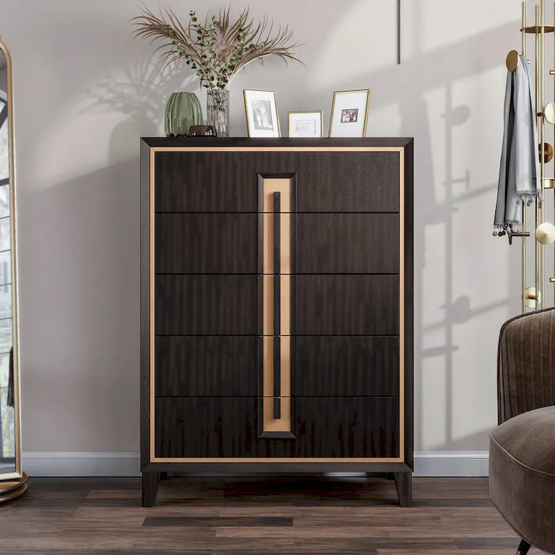Furniture of America Nyx Modern 5-Drawer Espresso Solid Wood Chest