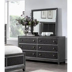 Gray Modern 6pc Bedroom Set Bed Nightstands Dresser Mirror Chest