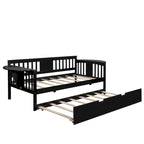 Twin Wooden Daybed with Trundle Bed, Sofa Bed for Bedroom or Living Room