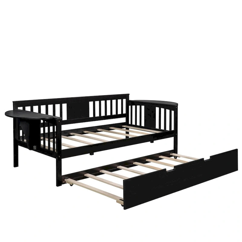 Twin Wooden Daybed with Trundle Bed, Sofa Bed for Bedroom or Living Room