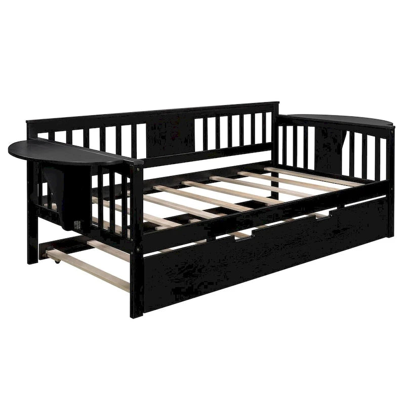 Twin Wooden Daybed with Trundle Bed, Sofa Bed for Bedroom or Living Room