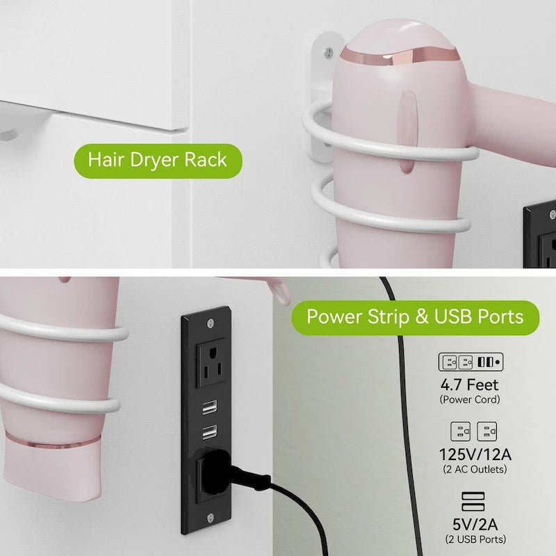 Moasis 46Vanity With Built-in Socket With Illuminated Mirror and Hair Dryer Rack - 55.8 H X 46 W X 11.7 D