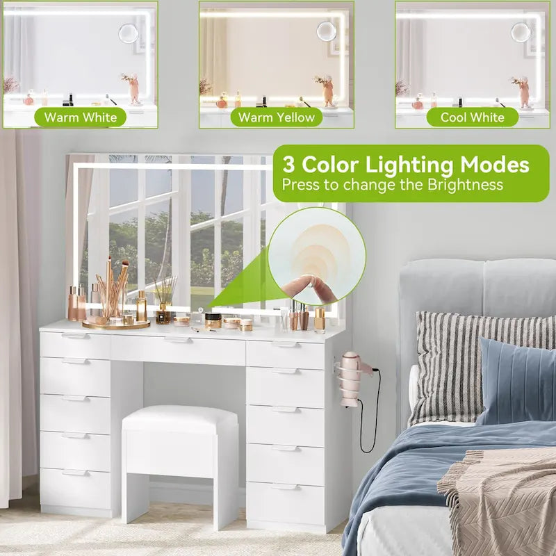 Moasis 46Vanity With Built-in Socket With Illuminated Mirror and Hair Dryer Rack - 55.8 H X 46 W X 11.7 D