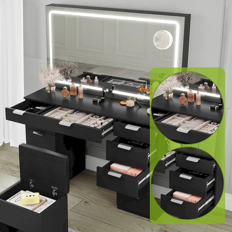 Moasis 46Vanity With Built-in Socket With Illuminated Mirror and Hair Dryer Rack - 55.8 H X 46 W X 11.7 D