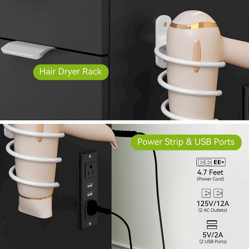 Moasis 46Vanity With Built-in Socket With Illuminated Mirror and Hair Dryer Rack - 55.8 H X 46 W X 11.7 D