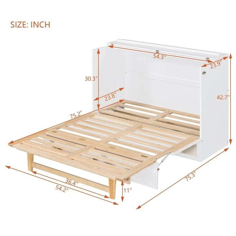 White Full Size Wall Bed with Storage Drawers