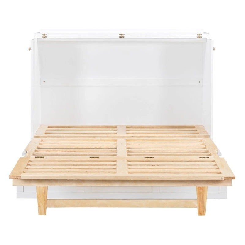 White Full Size Wall Bed with Storage Drawers
