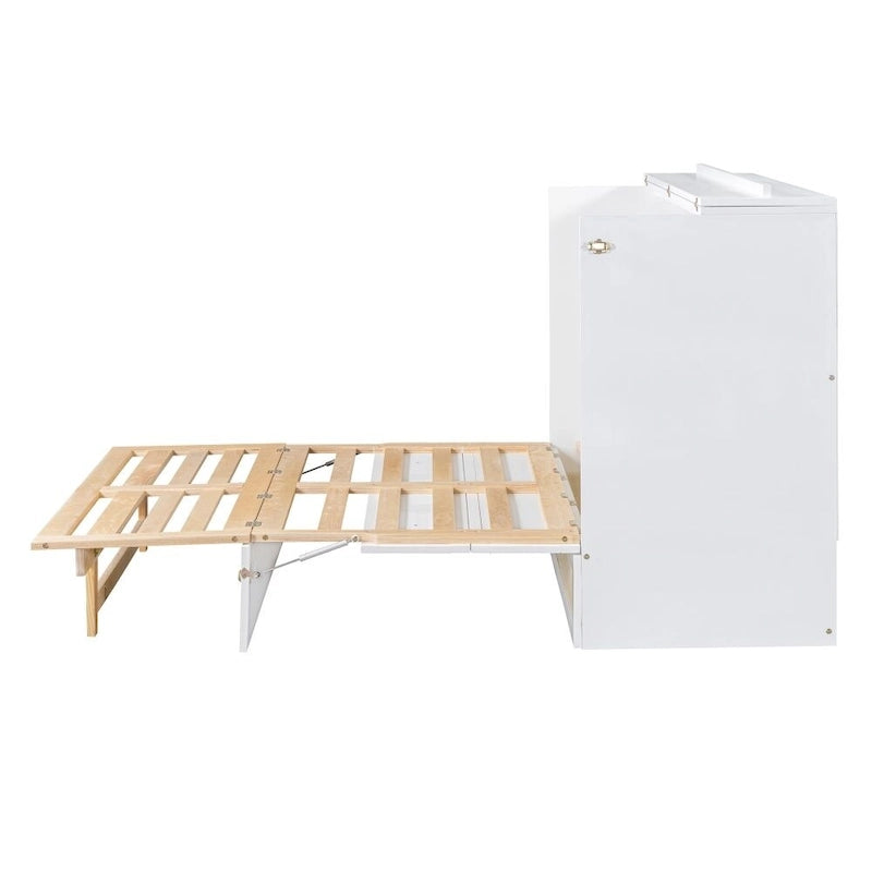 White Full Size Wall Bed with Storage Drawers