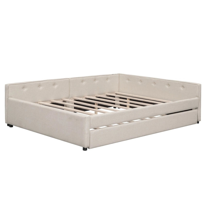 Queen Upholstered Platform Bed with USB and Trundle
