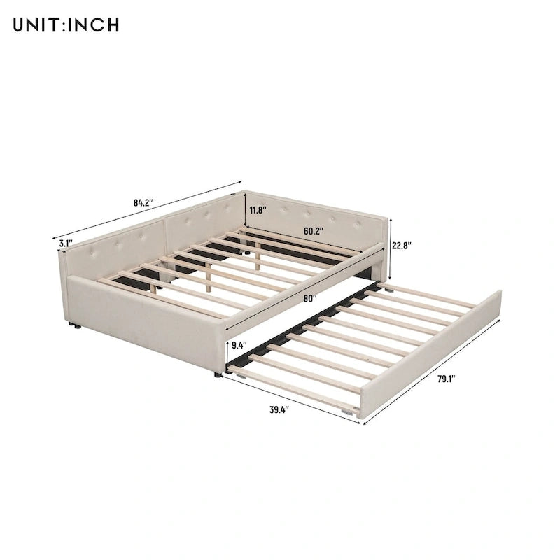 Queen Upholstered Platform Bed with USB and Trundle