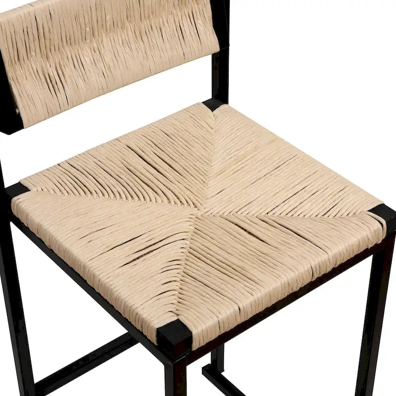 Set of 2 Papetr Rope Woven Dining Chairs, Bar Stools with Footrest