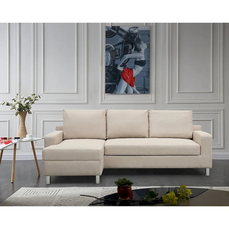 Gray Linen Left-Facing Sectional Sofa Bed