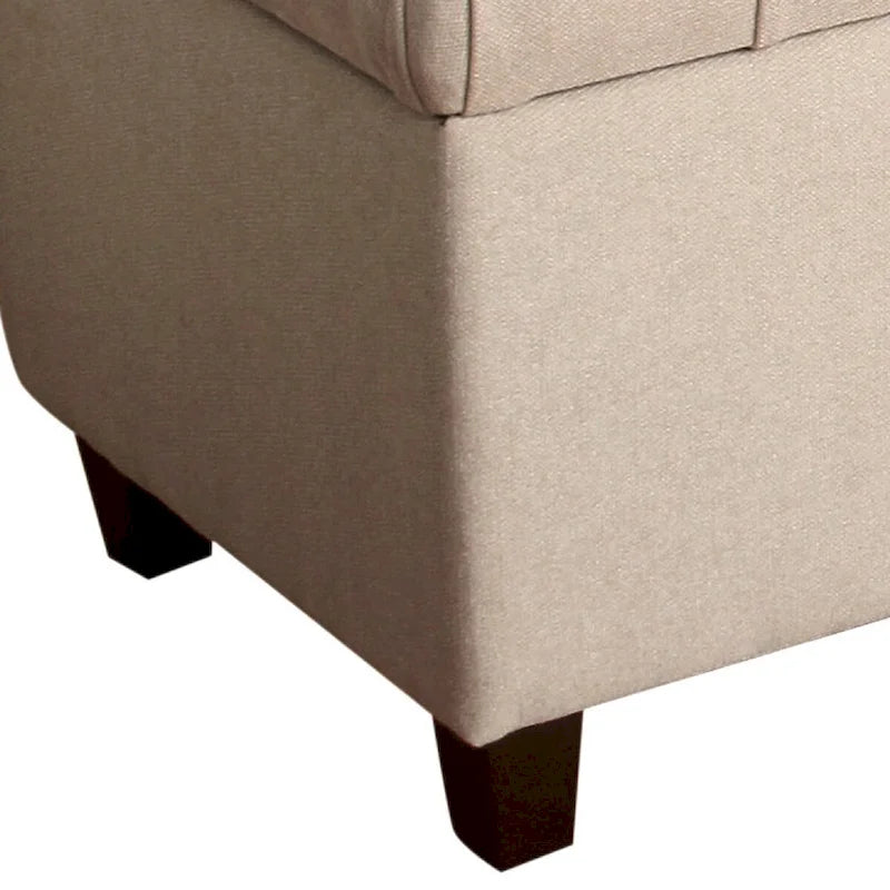 Fabric Upholstered Button Tufted Wooden Bench With Hinged Storage, Cream and Brown