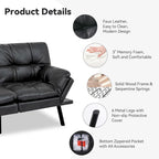 Sofa Bed, Convertible Futon Sleeper Couch Daybed with Adjustable Armrests for Studio, Apartment, Office, Small Space