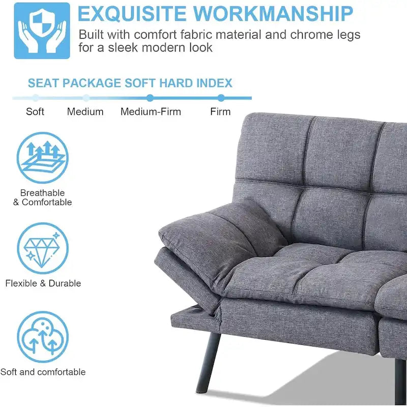 Sofa Bed, Convertible Futon Sleeper Couch Daybed with Adjustable Armrests for Studio, Apartment, Office, Small Space